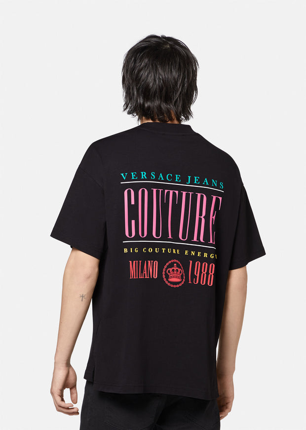 VERSACE JEANS COUTURE BLACK TSHIRT BIG COUTURE ENERGY BACK LOGO