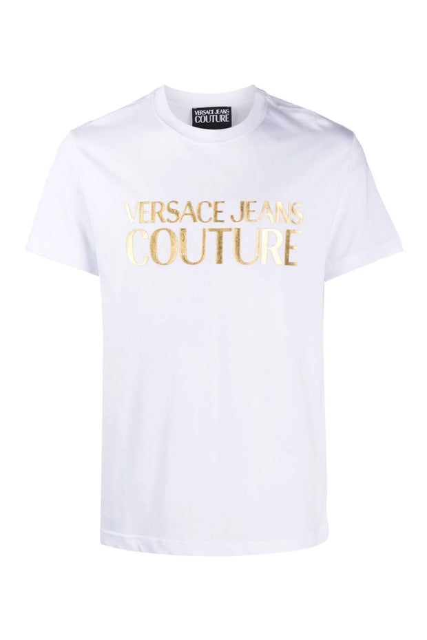 VERSACE JEANS COUTURE TSHIRT WHITE LOGO GOLD FOIL