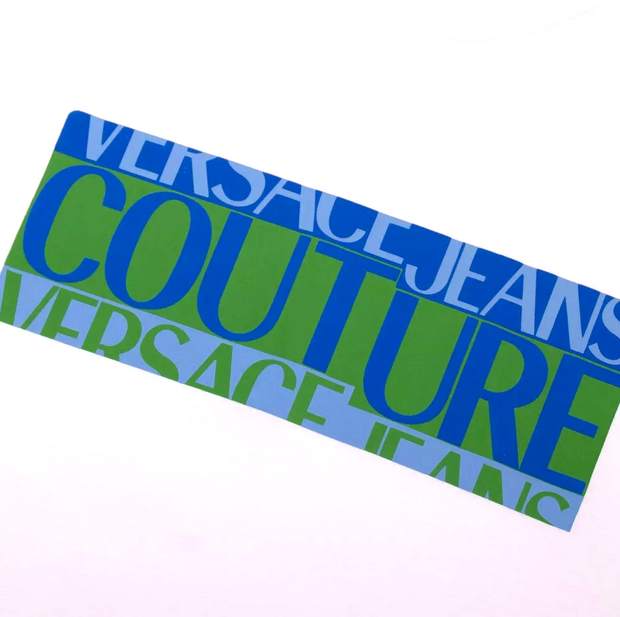 VERSACE JEANS COUTURE TSHIRT WHITE BLUE AND GREEN CHEST LOGO