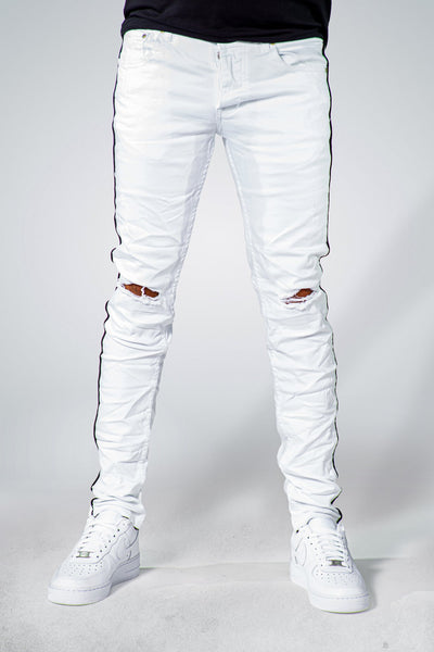 Ns Skinny White Jeans Single Black Detail Line