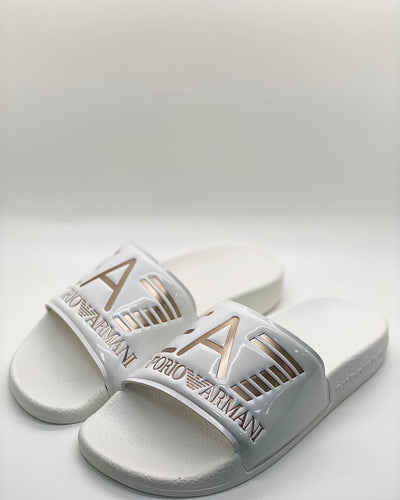 EA7 Emporio Armani Slides White and Gold