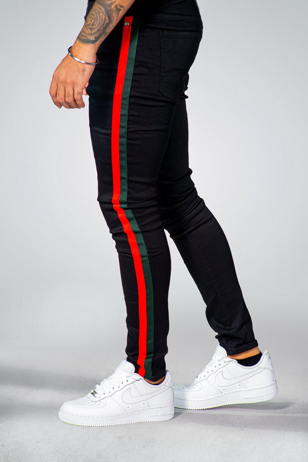 Sj Red Green Side Stripe Jeans Black