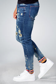 MM Skinny Blue Jeans Rip Zip Tricolor Bottoms