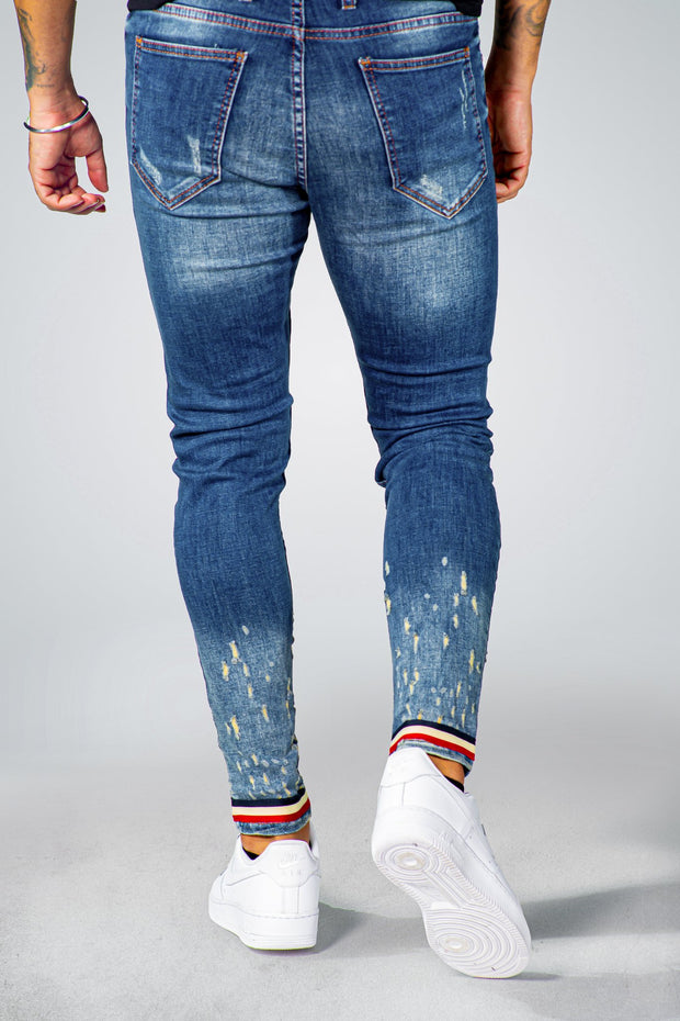 MM Skinny Blue Jeans Rip Zip Tricolor Bottoms