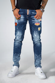 MM Skinny Blue Jeans White Rip with Welcome MM Detail