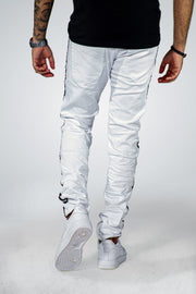 White Skinny Jeans Rip Black Side Racer Lines