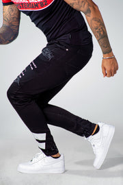 MM Black Skinny Jeans Black Rips with White Writing Detail