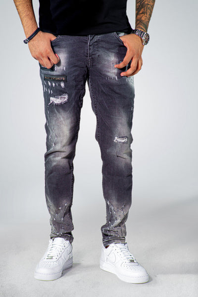 Mm Skinny Grey Washed Jeans White Rips