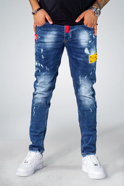 Mm Blue Washed Jeans Red Yellow Side Details