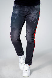 Skinny Black Jeans Red side Line Detail