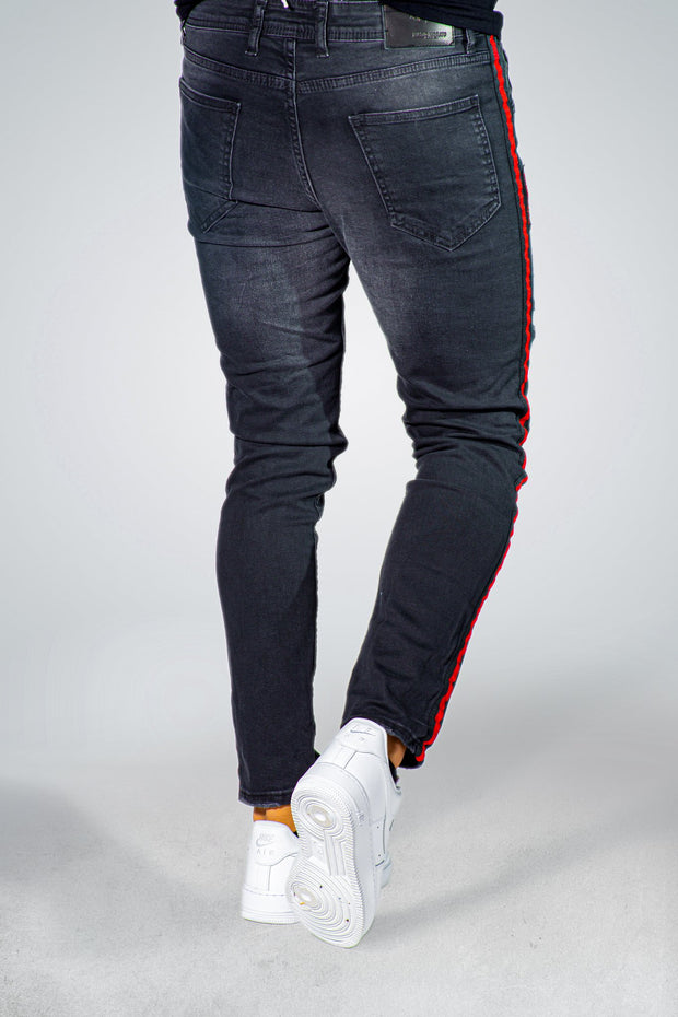Skinny Black Jeans Red side Line Detail