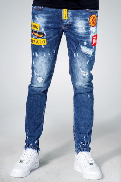 MM Skinny Blue Jeans White Rip with 9 7-3 Detail