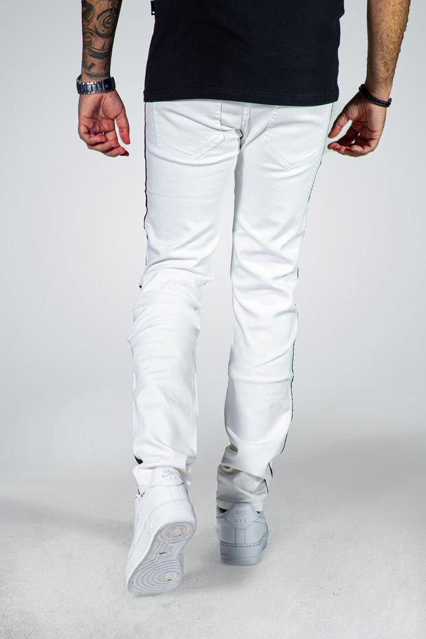 SJ White Jeans Black Side Stripe