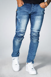 Skinny Blue Jeans With Side Pocket Zip