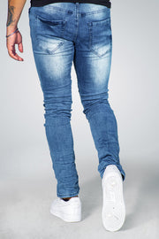 Skinny Blue Jeans With Side Pocket Zip