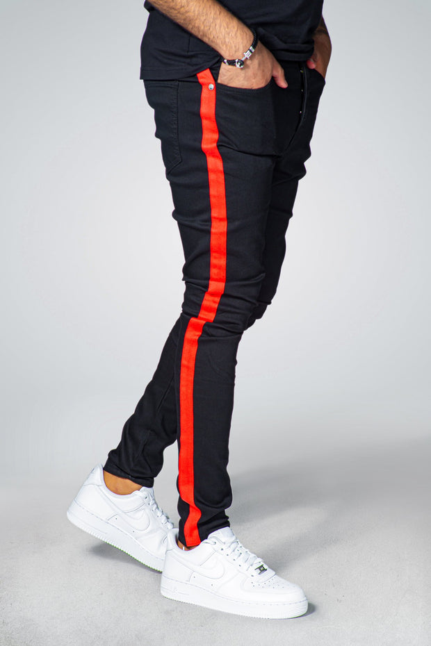 SJ Red Side Stripe Jeans Black
