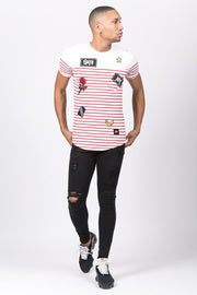 Striped Sailor Rock Patches T-Shirt White Red