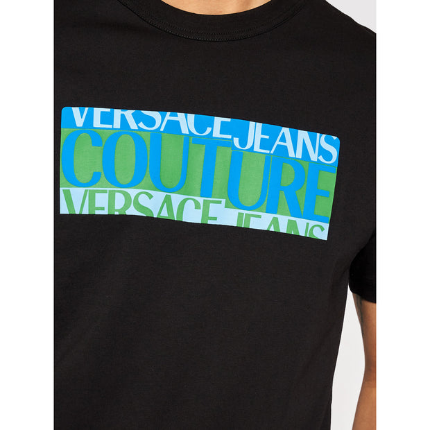 VERSACE JEANS COUTURE TSHIRT BLACK BLUE AND GREEN CHEST LOGO