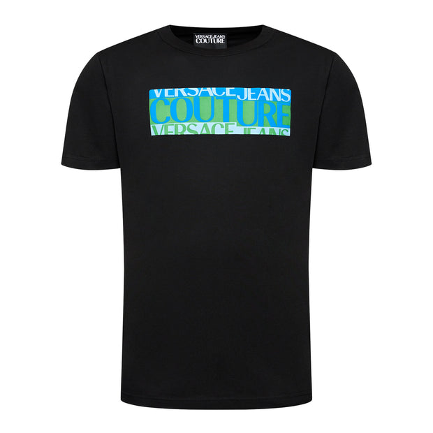 VERSACE JEANS COUTURE TSHIRT BLACK BLUE AND GREEN CHEST LOGO